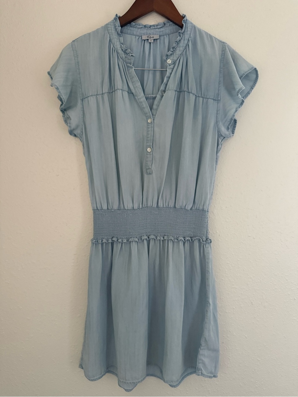 Rails Light Blue Ruffle Smocked Waist Button Front Mini Dress M